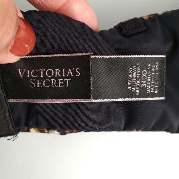 VS Victoria Secret Sexy Black Lace Cheetah Bombshell Strapless Push Up Bra 34DD - Picture 7 of 9